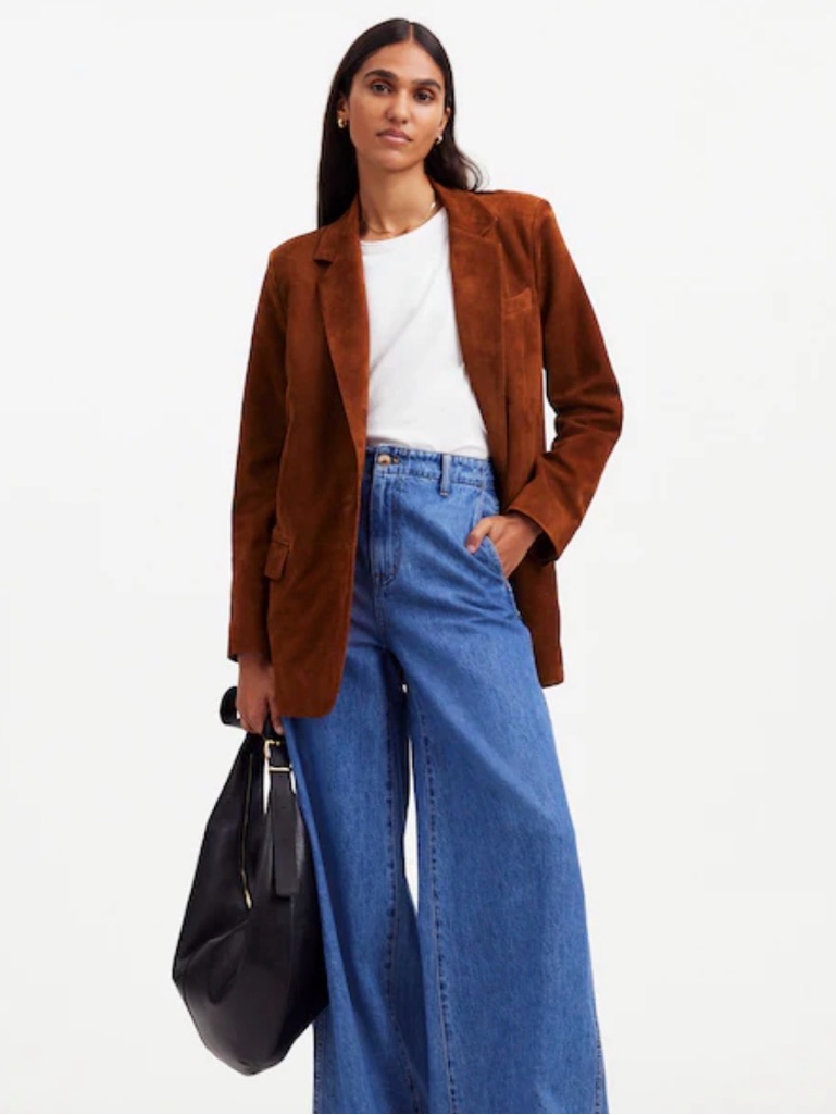 New! Madewell The Kline Blazer In Suede Soft Mahogan